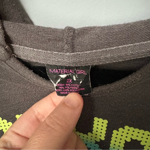 Material Girl Charcoal Hoodie with Neon Print workout size 2x - Picture 2 of 3